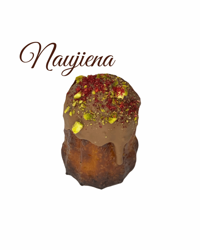 Canele su Dubai šokoladu – Mon Ami prancūziškas desertas su pieniniu šokoladu, pistacijomis ir subtiliu rytietišku akcentu.